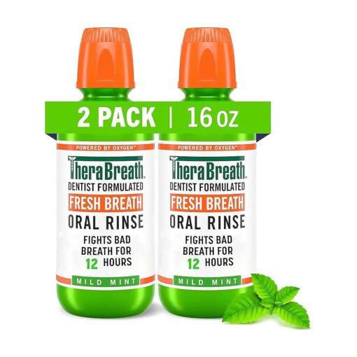 TheraBreath Fresh Breath Mouthwash, Mild Mint Flavor, Alcohol-Free, 16 Fl Oz ( 2-Pack )