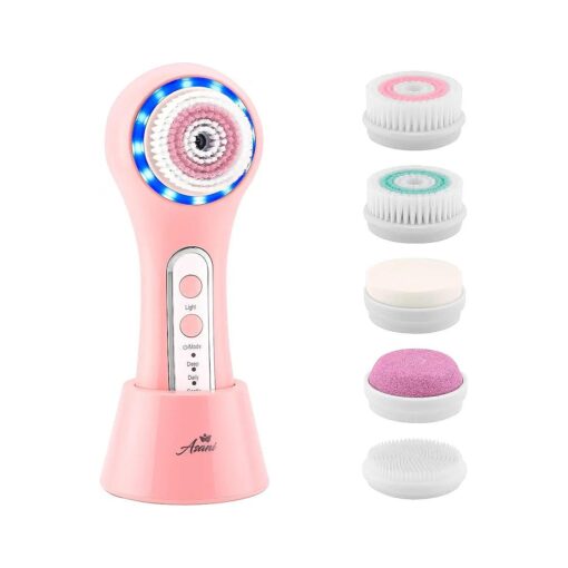 Electric Facial Cleansing Brush with 3 Operating Modes & 5 Replaceable Face Scrub Brush Heads, Waterproof Cleanser Remove Dirt, Oil, Makeup Residue, USB Rechargeable Facial Exfoliator & Massager ( J02 )