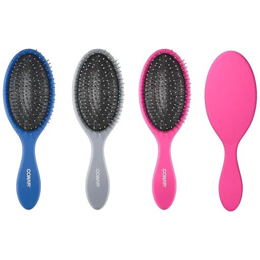 Conair Gently Detangle Hair Brush, Dry and Wet Hairbrush with Flexible Bristles, Color May Vary, 3 Count