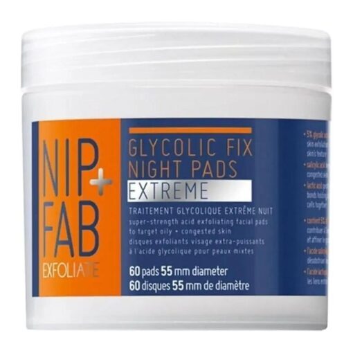 Nip + Fab Glycolic Acid Night Face Pads with Salicylic and Hyaluronic Acid, Exfoliating Resurfacing AHA Facial Pad for Exfoliation Even Skin Tone Blemish Control Pigmentation, 60 Pads, 2.7 Ounce