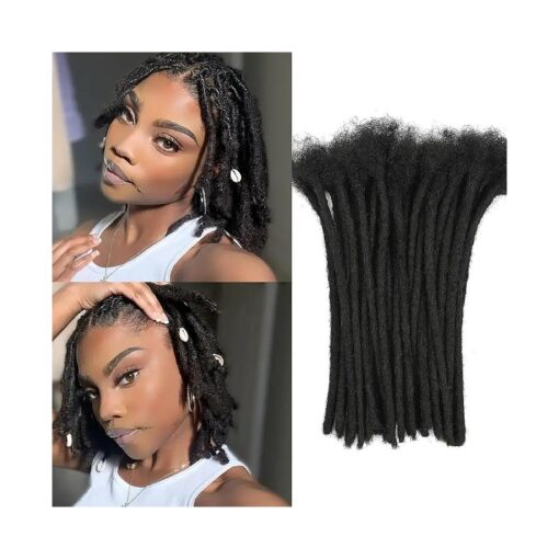 Dreadlock Extension Human Hair 8inch 0.8cm Width 100 % Permanent Huamn Hair Loc Extension Can Be Dyed Bleached Curled Handmade Loc Extension for Men Women ( 30 Strands Natual Black )