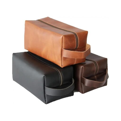 Genuine Leather Toiletry Bag, Leather Dopp Kit For Mens Travel Toiletry Bag Mens Toiletry Bag Shaving Bag Cosmetic Bag For Women Mens Dopp Kit Leather Toiletry Bag For Men ( Light Brown )