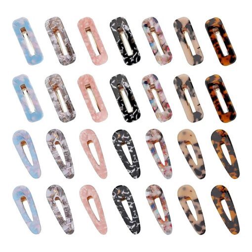 Hedume 28 Pack Acrylic Resin Hair Barrettes, Fashion Geometric Hair Clips for Women Girls Ladies