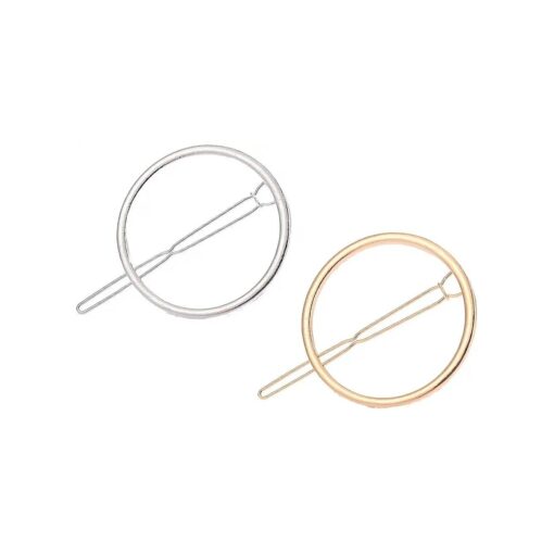 AKOAK Hollow Hoop Round Circle Geometric Metal Hair Clip Bobby Pin Ponytail Holder Hair Accessories for Women and Girl ( 2 Pcs/Lot,1 Gold & 1 Silver )