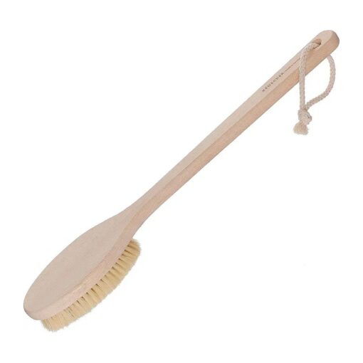 Beechwood Bath and Shower Brush, 100 % Made in Germany, 17-3/4 inch Handle for Hard-to-Reach Areas, Natural Pig Bristle Fibers Remove Dead Skin