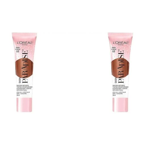 L'Oreal Paris Skin Paradise Water-infused Tinted Moisturizer with Broad Spectrum SPF 19 sunscreen lightweight, natural coverage up to 24h hydration for a fresh, glowing complexion, Deep 03, 1 fl oz