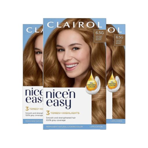 Nice'n Easy Permanent Hair Dye, 6.5G Lightest Golden Brown Hair Color, Pack of 3