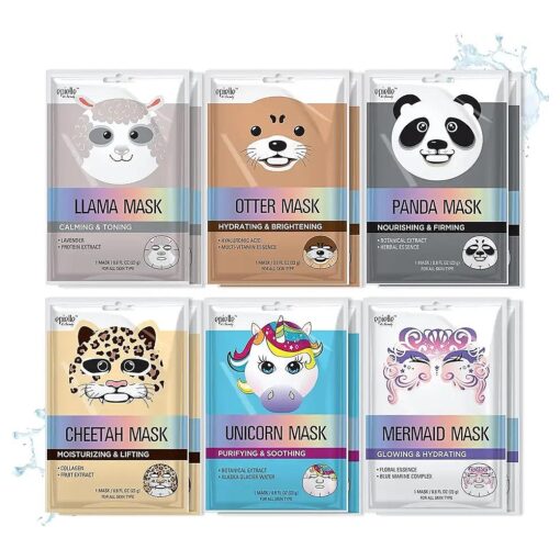 Epielle Character Sheet Masks | Animal Spa Masks - For All Skin Types | Skincare Gifts for Women, Birthdays, Girls Night, Thanksgiving, Stocking Stuffers ( 12 packs )