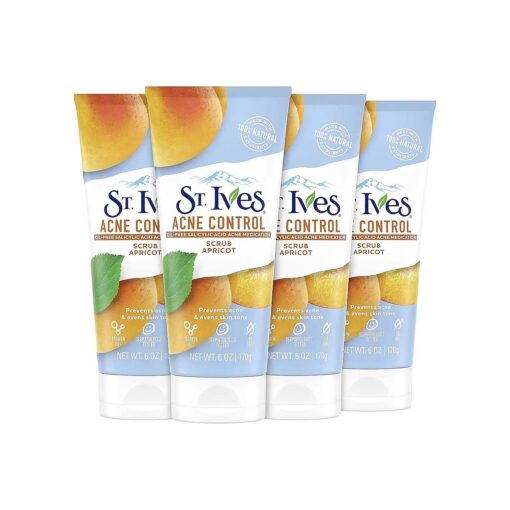 St. Ives Acne Control Apricot Face Scrub, Deep Exfoliator Skin Care, Prevents Acne for Radiant Skin, Salicylic Acid Acne Treatment Facial Scrub, Made with 100 % Natural Exfoliants, 6 oz, 4 Pack