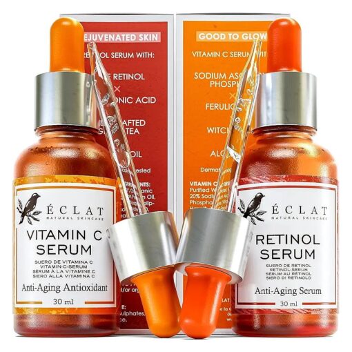 Eclat Skincare Face Serum Set - Vitamin C Serum for Radiance, Retinol Serum for Wrinkles