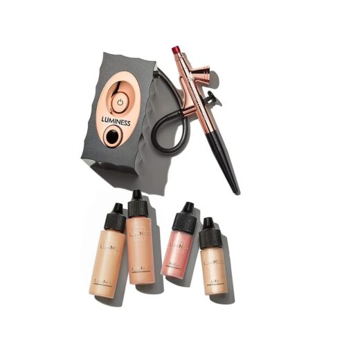 Luminess Air Icon Makeup Airbrush System and 4-Piece Foundation Starter Kit, Warm Coverage - Quick, Easy & Long Lasting Application - Includes Silk 4-In-1 Foundation, Highlighter & Blush