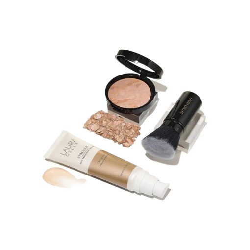 LAURA GELLER NEW YORK Everyday Routine Kit - Baked Balance-N-Brighten Color Correcting Powder Foundation, Fair + Retractable Angled Kabuki + Spackle Makeup Primer, Champagne Glow ( 3 PC )