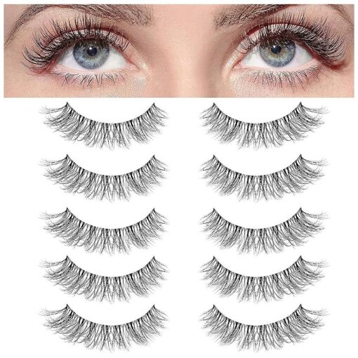 KSYOO Easy Eyelashes for Beginners Short Cat Eye Lashes Wispy Natural Look, C Curl 6-14mm Clear Band ( B1 Clear Band, 5 Pair ( Pack of 1 ) )