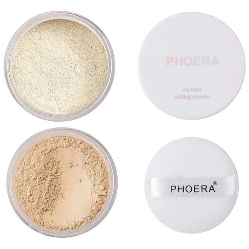 2 Pcs PHOERA Setting Powder, Control Oil Brighten Skin Color Cover Blemish Face Setting Loose Powder, ( 01 # Translucent & 02 # Cool Beige )