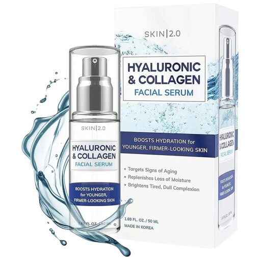 Hyaluronic Acid and Collagen Face Serum - Dermatologist Tested - Locks in Moisture, Skin Tightening, Anti-aging, Hydrating Facial Serum - Korean Skin Care - All Skin Types - 1.69 Fl, oz