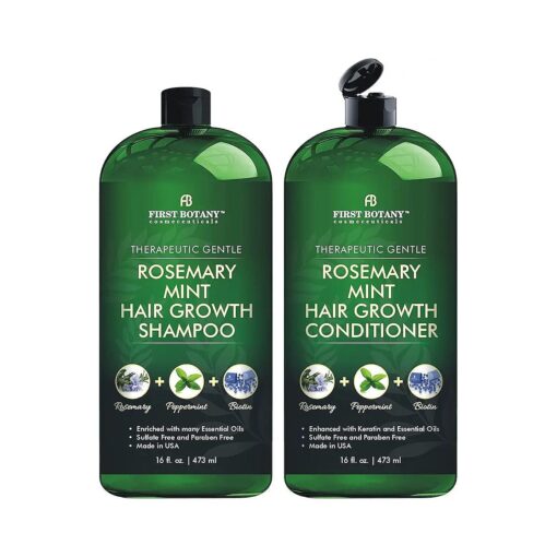 First Botany Biotin Shampoo Conditioner Set - An Anti Hair Loss Set Thickening formula For Hair Regrowth, Anti Thinning Sulfate Free For Men & Women Anti Dandruff Treatment 16 oz x 2 ( Rosemary Mint )