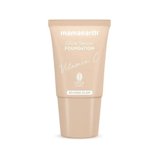 Mamaearth Glow Serum Foundation - Nude Glow Shade | with Vitamin C & Turmeric | Up to 12 Hour Buildable Coverage | Waterproof & Lightweight | 0.61 Fl Oz ( 18ml )