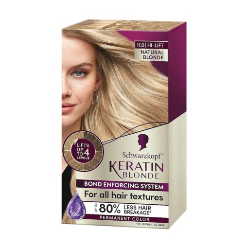 Schwarzkopf Keratin Blonde Hair Dye Natural Blonde 11.0, Hi-Lift Permanent Color, 1 Application - Hair Color Enriched with Keratin, Lightens up to 4 Levels and Protects Hair from Breakage *