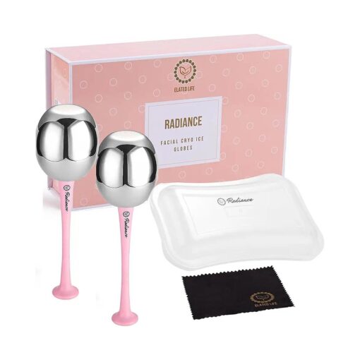 RADIANCE Ice Globes for Facials Skin Care - Cryo Globes, Non Shatter, Face Cooling Cold Stainless Steel, Cryo Freeze Tool Roller for Depuffing Eyes, Face Massage with a Storage Case & Polish Cloth