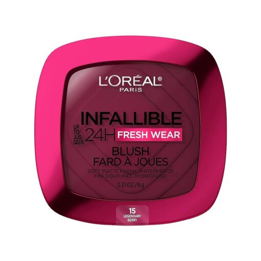 L'Oreal Paris Infallible Up to 24H Fresh Wear Soft Matte Blush, Blendable, Long-Lasting and Waterproof Cheek Make Up, Legendary Berry 15, 0.31 Oz