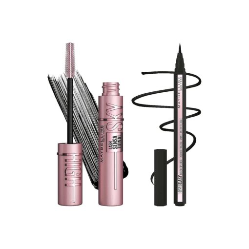 Maybelline Lash Sensational Sky High Washable Mascara + Hyper Easy Liquid Eyeliner Makeup Bundle, Includes 1 Mascara in Blackest Black and 1 Eyeliner in Pitch Black