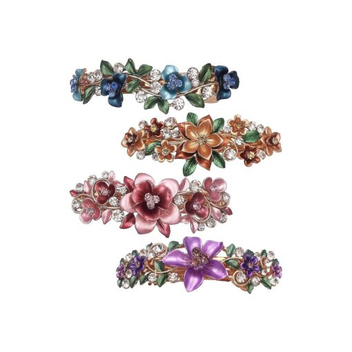 4PCS Luxurious Flower Metal French Barrettes Hair Clasps Accessories Women Girls