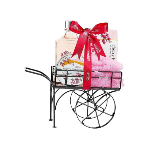 Deluxe Cherry Blossom Bath Body & Spa Set for Women in an Elegant Reusable Wheelbarrow : Shower Gel, Bath Salts, etc with Shea Butter & Vitamin E