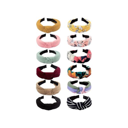 VELSCRUN 12 Pcs Womens Headbands Knotted Headbands for Women Wide Headbands Boho Bandeau Knot Turban Headband Hair Band Elastic Hair Accessories for Women