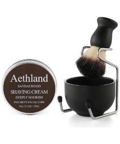 Aethland Shaving Brush Set for Men Fathers Day Gift, Include 100g Shaving soap, Hair Shaving Brush with Solid Wood Handle, and Dia 3.1 inches Stainless Steel Shaving Bowl, Shaving Stand Wet Shaving