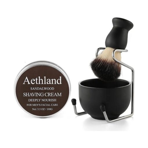 Aethland Shaving Brush Set for Men Fathers Day Gift, Include 100g Shaving soap, Hair Shaving Brush with Solid Wood Handle, and Dia 3.1 inches Stainless Steel Shaving Bowl, Shaving Stand Wet Shaving