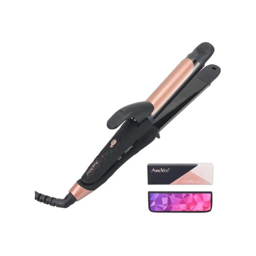 AmoVee Travel Curling Iron, Mini Curling Iron, Dual Voltage ( 100-240V ), 1 Inch 2 in 1 Flat Iron Mini Hair Straightener, Carry Bag for Travel, Black