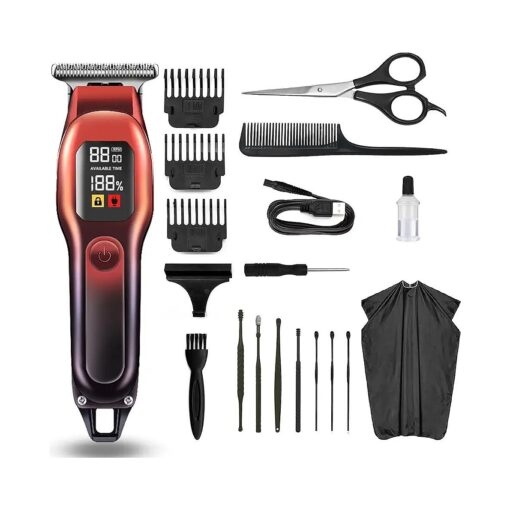 Hair Beard Trimmer for Men, Professional T Liners Clippers for Men, Mens Cordless Barber Clippers, Zero Gapped Grooming Hair Cutting Kit, LCD Rechargeable Shaver Clippers Gifts for Men, Red