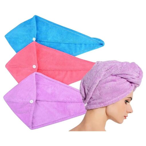 Hair Towel Twist Women 's Soft Shower Towels for Hair Turban Wrap Drying Head Towels Great Gift for Women ( Blue+Purple+Rose Red 3-Pack )