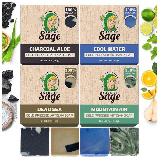 Natural Bar Soap for Men - Vegan Bath Soap Bars Gift Set - Handmade Cold Process Artisan Soap with Essential Oil, Aromatic All Moisturizing Wash Soaps, Fragrant Macho Scent by Age of Sage ( 4 Pack )