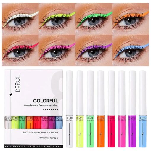 BONNIE CHOICE 8 Colors UV Neon Liquid Eyeliner Set, Matte Colored Eyeliners Pen, Colorful Waterproof Smudge-proof Pigmented Colorful Eyeliner, Delineadores de Colores Para Ojos Eye Makeup Gift Kit