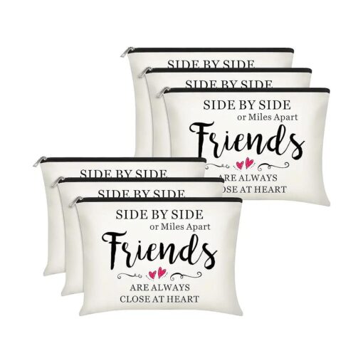 6 Pieces Friendship Cosmetic Bag Makeup Side Bag Girls Weekend Gifts Friends Makeup Bag for Christmas Friendship Present Travel Pouch Friend BFF Gifts for Women Honeymoon Birthday ( Heart Pattern )