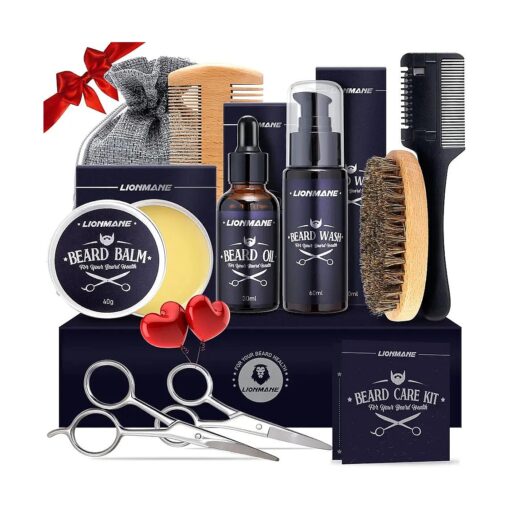 Beard Care Gifts Kit for Men, Beard Mustache Grooming Kit-Beard Balm, Beard Wash, Beard Oil, Brush, Scissors, Birthday Anniversary Daily Father 's Day Gifts for Husband/Boyfriend/Dad/Him