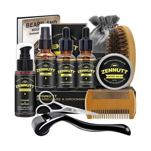 Beard Kit, Beard Grooming Kit for Men Gifts W/2 Pack Beard Oil, Brush, Serum, Wash, Balm, Comb, Scissor for Beard Care & Grooming, Christmas Stocking Stuffers