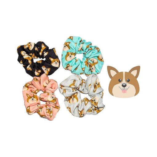 Scrunchies - Cotton Rounds Elastic Hair Bands - Scrunchy Hair Ties - Girls Hair Accessories - Gifts for Women ( 4 Pack, Mix Colors, Corgi )