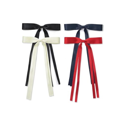 Ambesi Ribbon Hair Bow Hair Clips, Black Red Milky White Navy Blue Hair Clip Tassel Bow for Women Girl, Long Tail French Bow Hair Barrette Accessories Gift for Birthday/Party/Show/Christmas