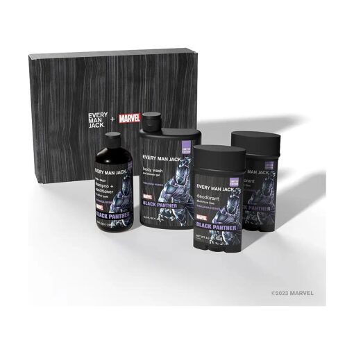 Every Man Jack Black Panther Body Set - Perfect for Every Guy & Marvel-Lover - Bath and Body Marvel Gift Set with Clean Ingredients & Incredible Scents - Includes Body Wash, Shampoo & Deodorant 2-Pack