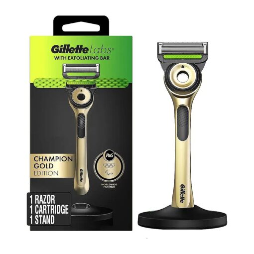 GilletteLabs with Exfoliating Bar Razor for Men, Champion Gold Edition - 1 Handle, 1 Razor Blade Refill, Includes Premium Magnetic Stand