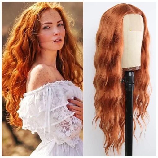 Ginger Orange Color Lace Front Wigs Loose Wave Wigs for Fashion Women Heat Resistant Natural Wave Auburn Wigs Long Wavy Synthetic Hair Replacement Wigs Natural Hair Line 26 Inch Light Brown Wig