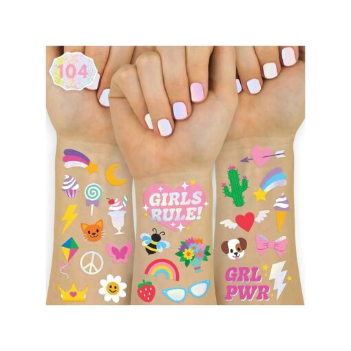 xo, Fetti 104 Kids Temporary Tattoos | Birthday Girl Party Favors, DIY Home Activity, Gift, Cute Temp Tats, Princess, Girl Power, Flower, Rainbow