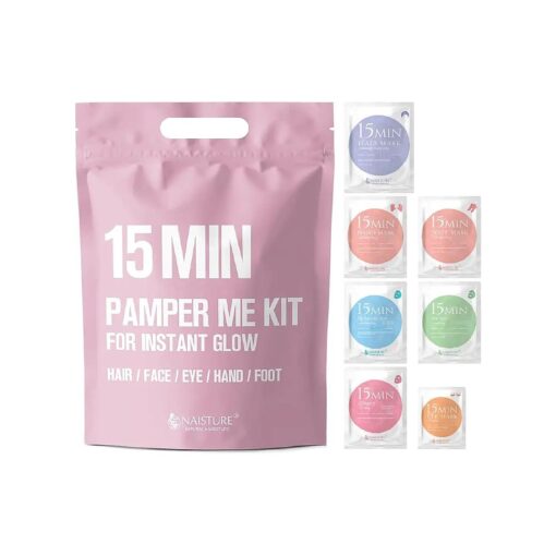 15 MIN PAMPER ME KIT FOR INSTANT GLOW - Hair Mask, Face Mask, Eye Mask, Hand Mask, Foot Mask Set for Skincare & Beauty Special Home Spa Skin Care Treatment ( 7 Packs )