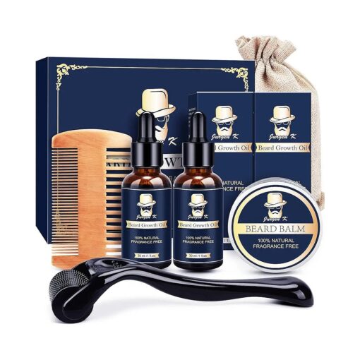 Beard Growth Kit - Beard Kit with Beard Growth Oil ( 2 Pack ), Beard Balm, Beard Comb, Beard Massager, Patchy Beard Growth, Birthday Gifts for Men Him Boyfriend Husband, Father 's Day Gifts from Wife