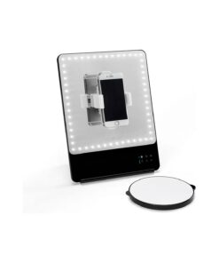 Glamcor Riki Skinny Vanity Makeup Mirror with Selfie Function and Magnification Mirror Attachment ( Black, 5X Magnification )