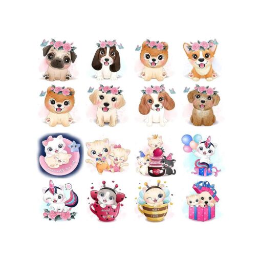 Glaryyears Watercolor Animals Temporary Tattoo for Kids, 30-Pack Fake Tattoos, Cute Dog Cat for Girls Boys Children, Fun Cartoon Stickers for Body Face Hand Arm Birthday Party Favors Multi-colored