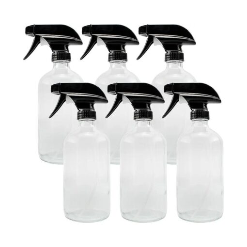 Cornucopia Brands 16-Ounce Clear Glass Spray Bottles w/Heavy Duty Sprayers ( 6-Pack ) ; 3-Setting Spray Tops w/Boston Round Bottles & Chalk Labels