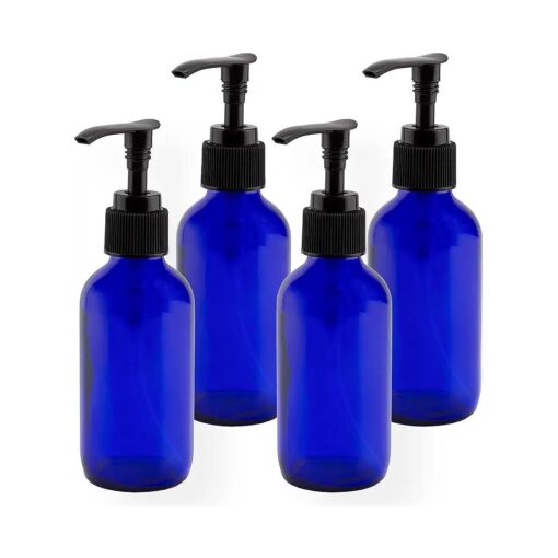 Cornucopia 4-Ounce Cobalt Glass Pump Bottles ( 4 Pack ), for Aromatherapy, Lotions, Soaps & More